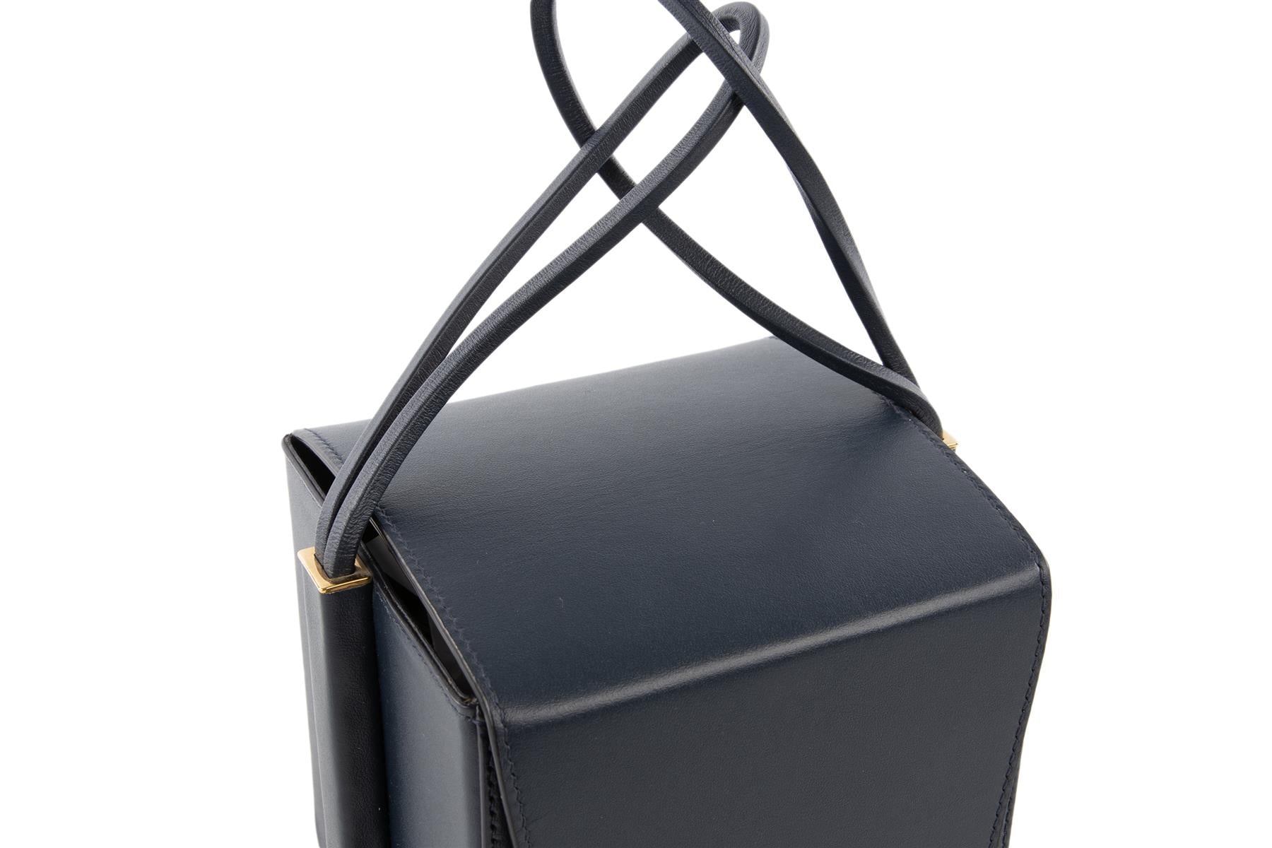 ROKSANDA NAVY BOX LEATHER CLUTCH