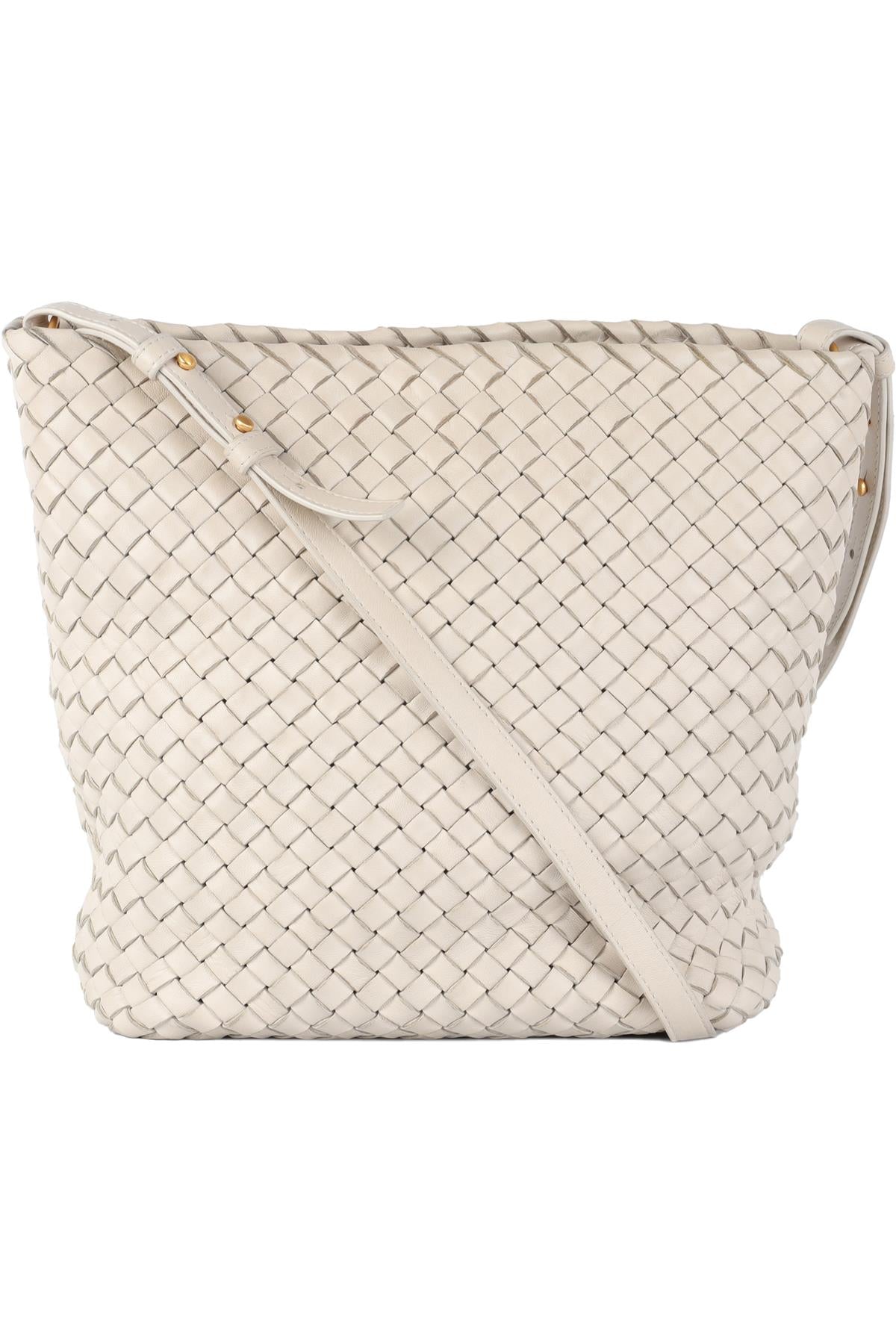 BOTTEGA VENETA ECRU INTRECCIATO LEATHER BUCKET BAG
