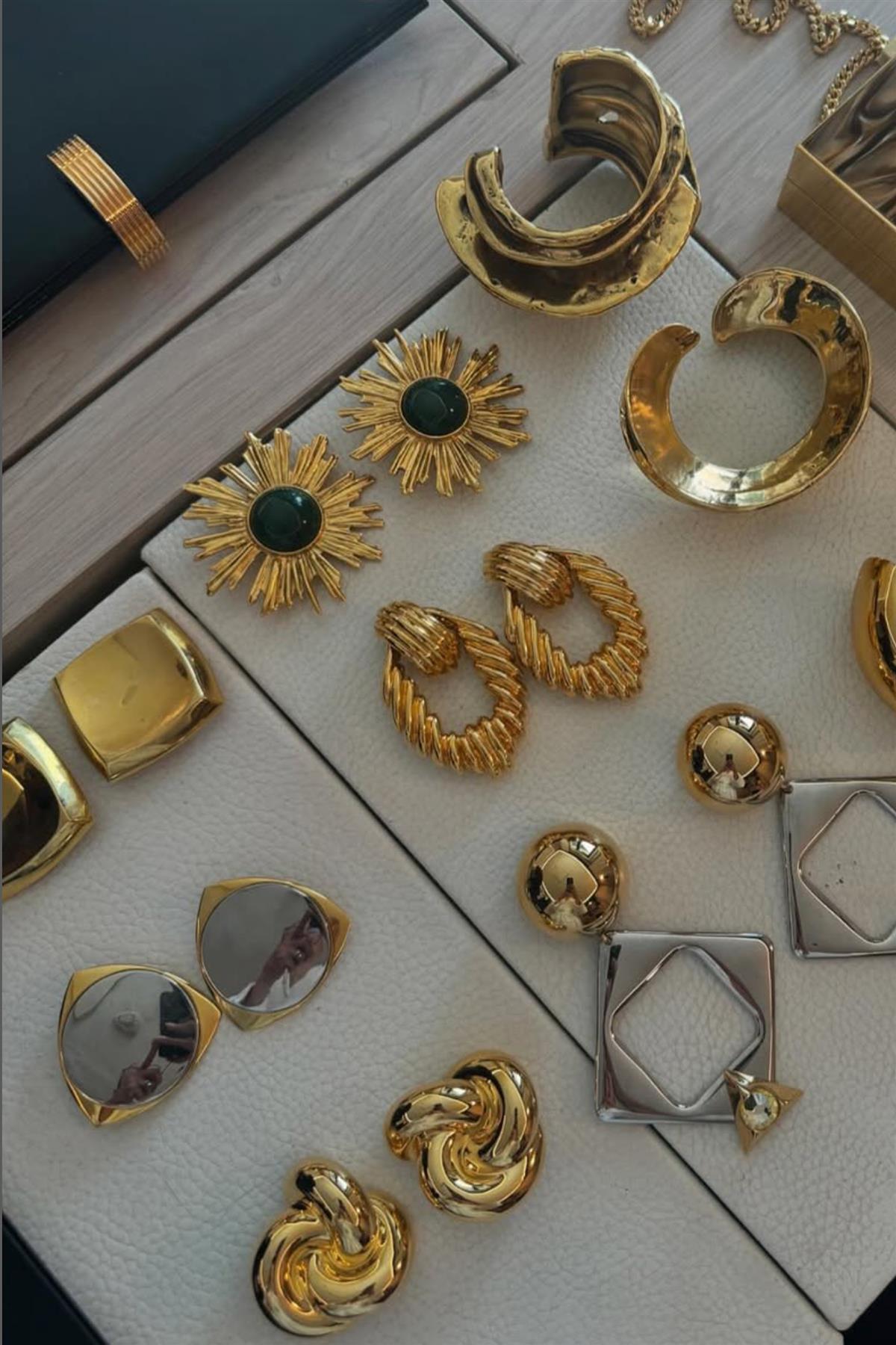 SAINT LAURENT GOLD SHIELD BRASS CLIP EARRINGS