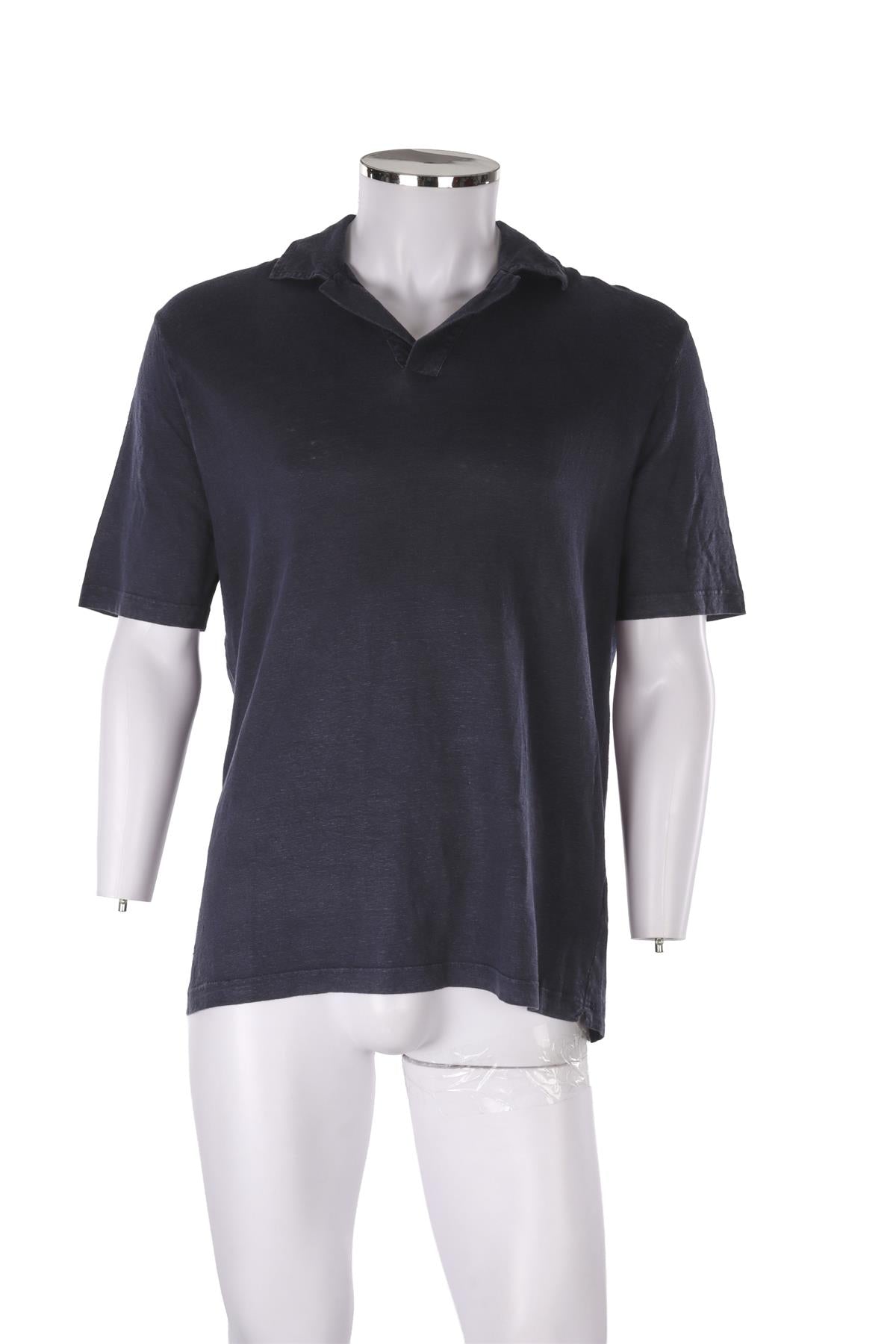 THOM SWEENEY NAVY MEN'S LINEN POLO SHIRT LARGE