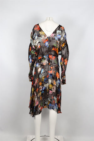 PREEN LINE BY THORNTON BREGAZZI MULTICOLOURED FLORAL SATIN MAXI DRESS SMALL