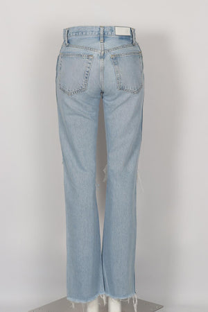RE/DONE DISTRESSED HIGH RISE STRAIGHT LEG JEANS W 25 UK 6-8