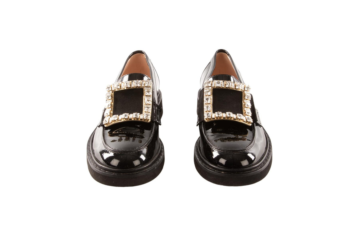 ROGER VIVIER BLACK PATENT LEATHER LOAFERS EU 39