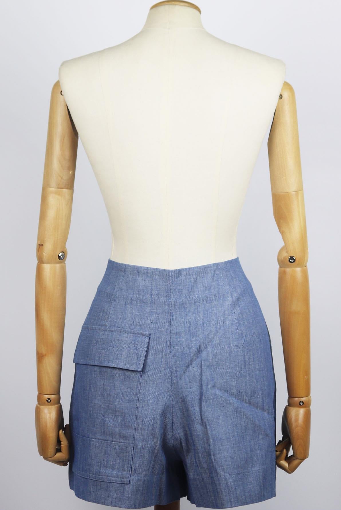 3.1 PHILLIP LIM TIE FRONT COTTON CHAMBRAY SHORTS US 2 UK 6