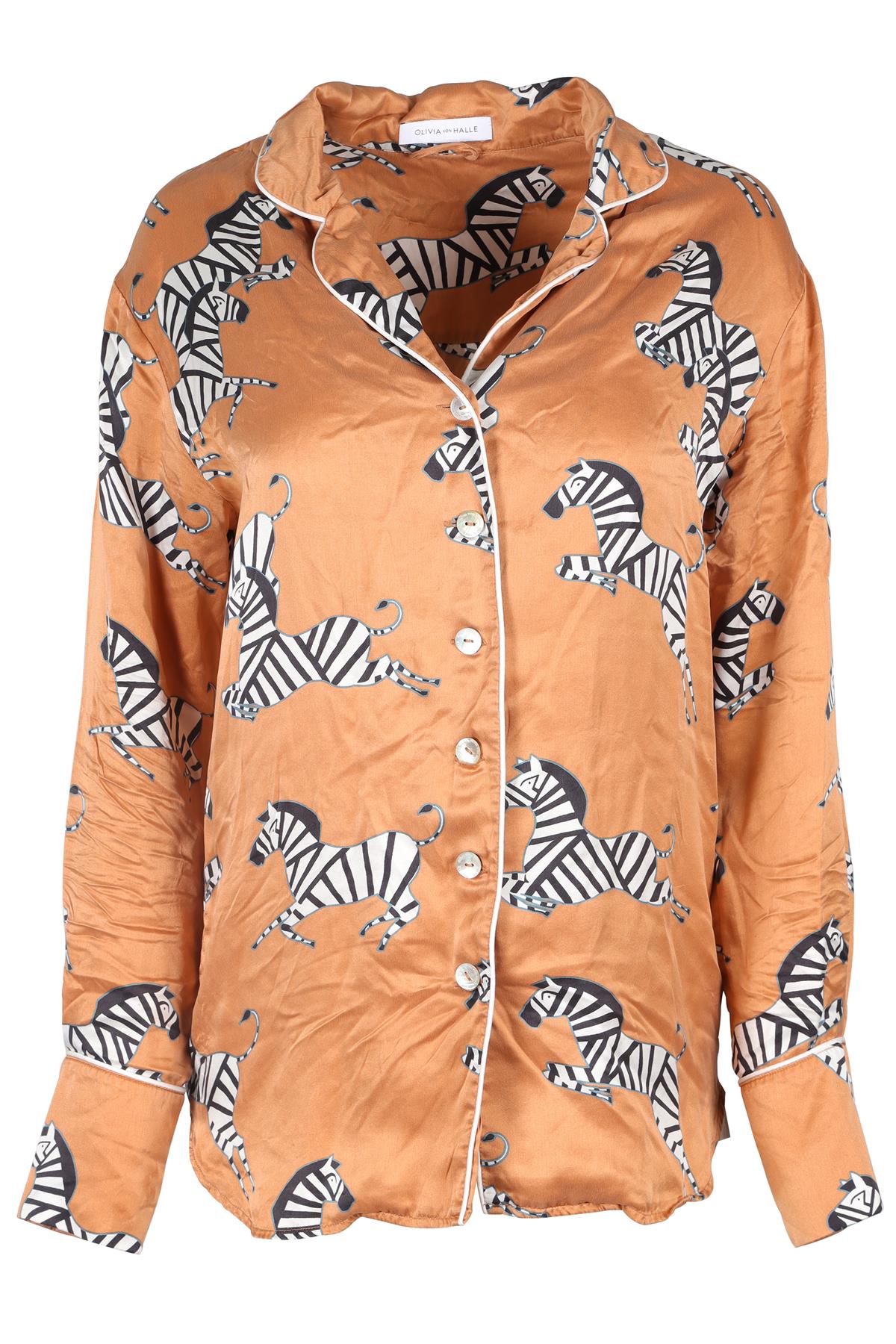 OLIVIA VAN HALLE ORANGE SILK SHIRT SMALL