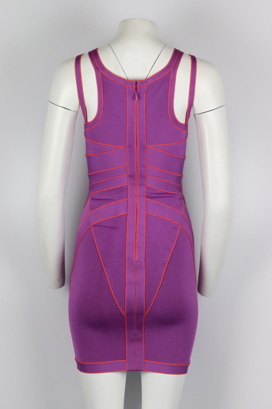 HERVE LEGER TWO TONE STRETCH KNIT MINI DRESS SMALL