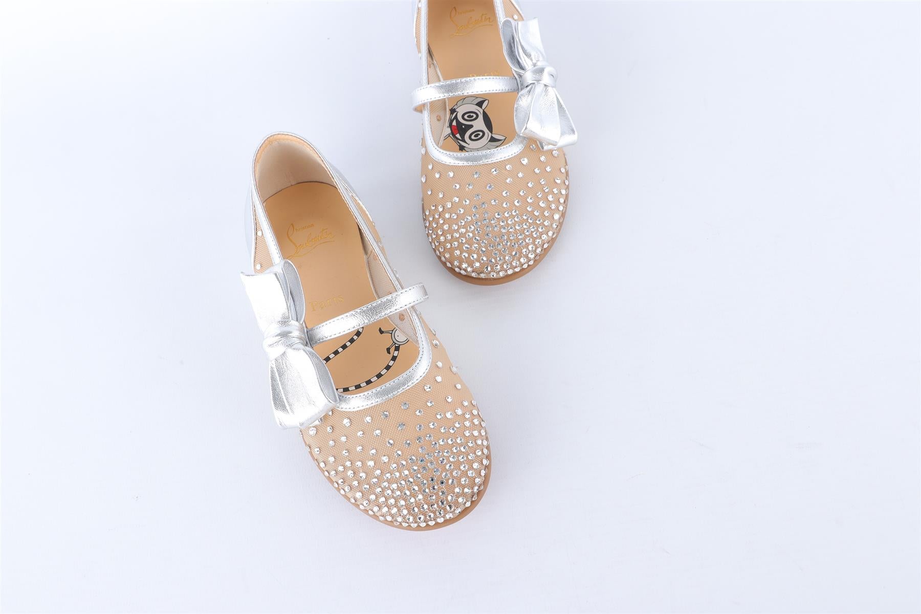 CHRISTIAN LOUBOUTIN SILVER KIDS GIRLS BALLET FLATS EU 28 UK 10 US 11