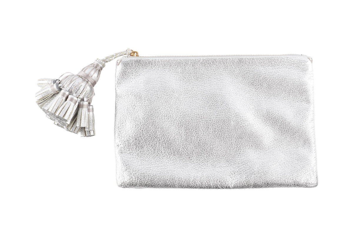 ANYA HINDMARCH SILVER LEATHER CLUTCH