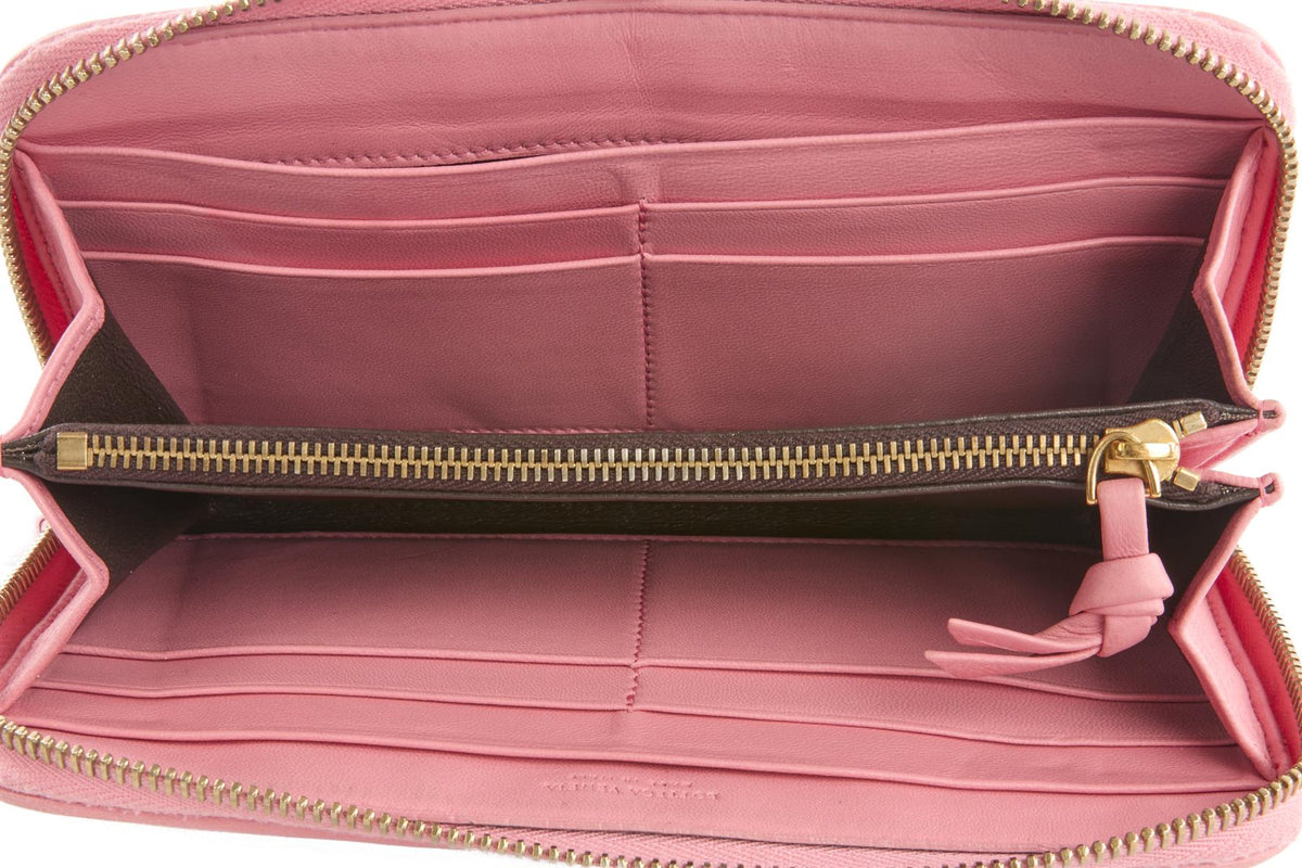 BOTTEGA VENETA PINK INTRECCIATO LEATHER WALLET