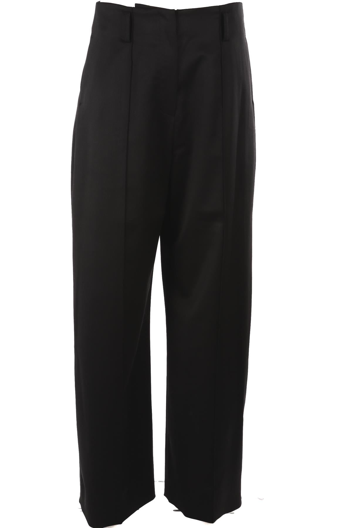 GRACE LING BLACK WOOL WIDE LEG PANTS FR 40 UK 12