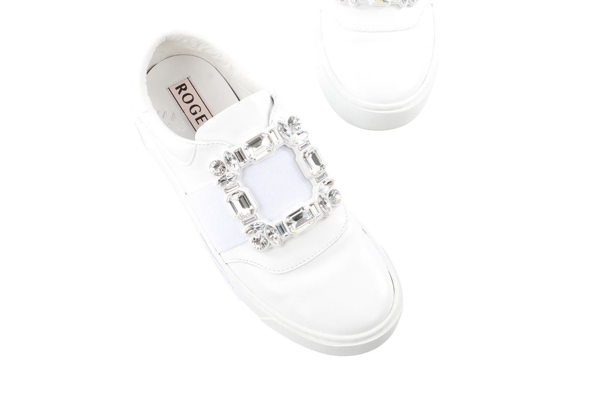 WHITE CRYSTAL AND LEATHER SNEAKERS