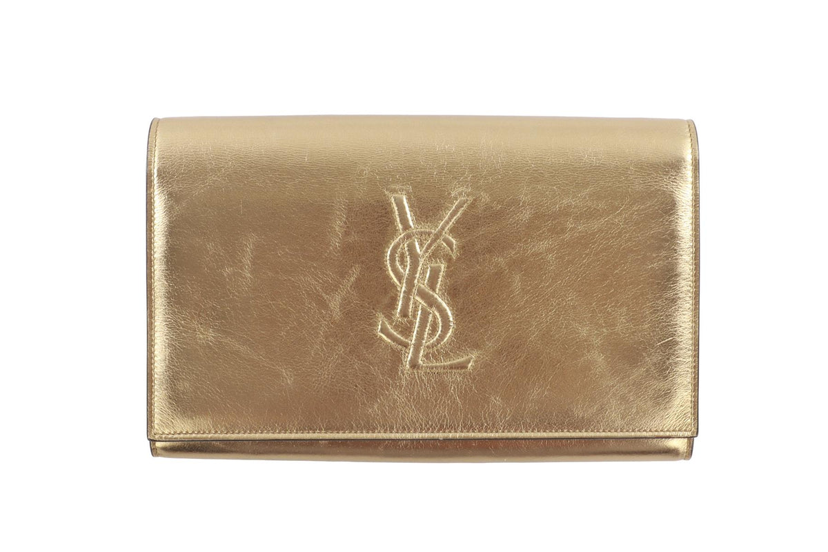 SAINT LAURENT GOLD BELLE DE JOUR LEATHER CLUTCH