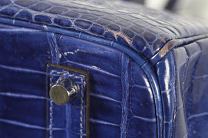 HERMÈS BLUE 2012 BIRKIN 35CM POROSUS CROCODILE LEATHER BAG IN ROYAL BLUE