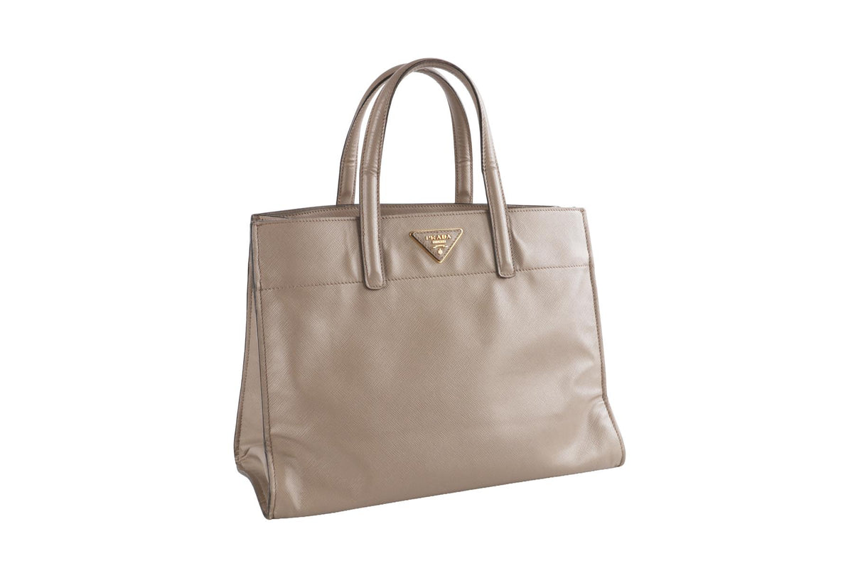 PRADA GREY SOFT TRIPLE POCKET SAFFIANO LEATHER TOTE BAG