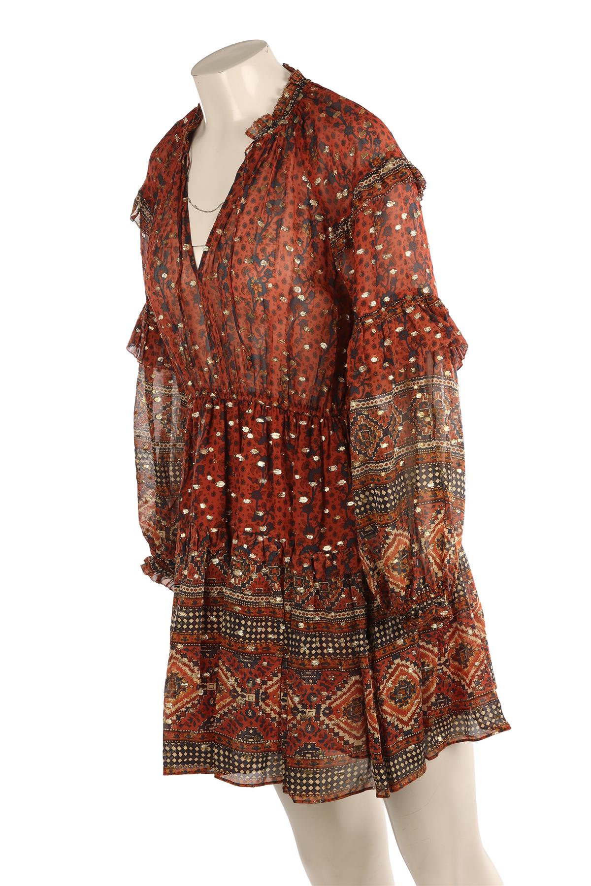 ULLA JOHNSON BROWN SILK MINI DRESS US 2 UK 6