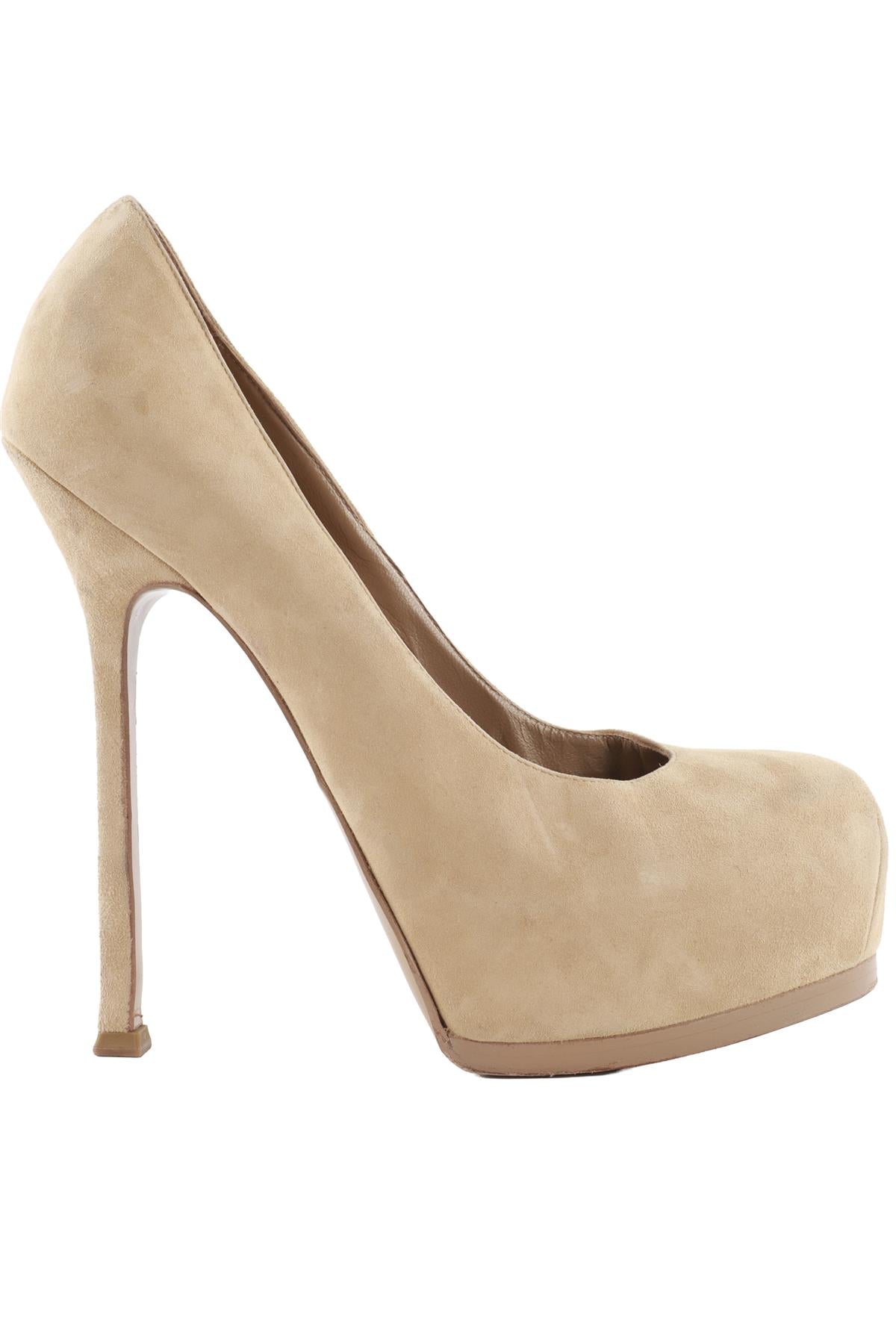 YVES SAINT LAURENT BEIGE SUEDE PLATFORM PUMPS EU 38 UK 5 US 8