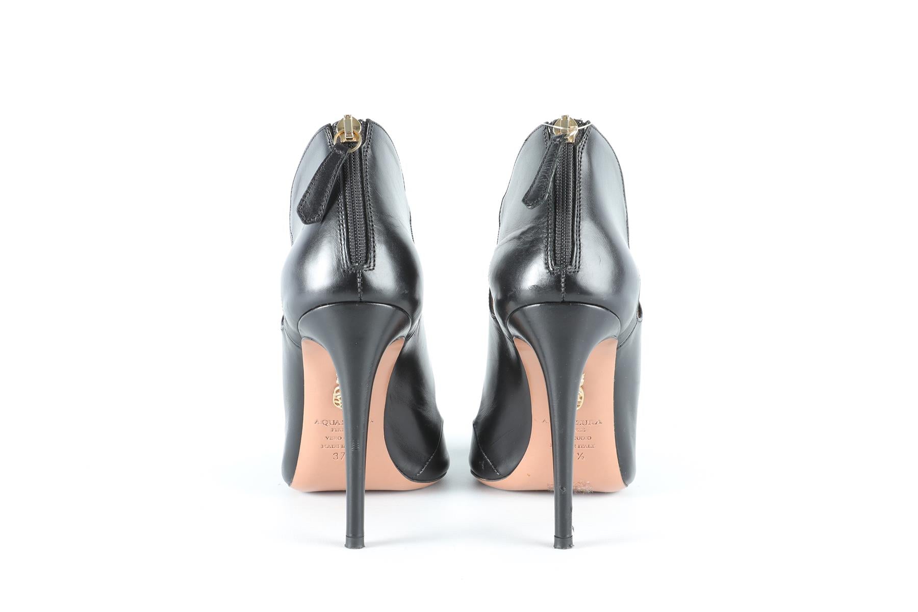 AQUAZZURA BLACK LEATHER SANDALS EU 37.5 UK 4.5 US 7.5