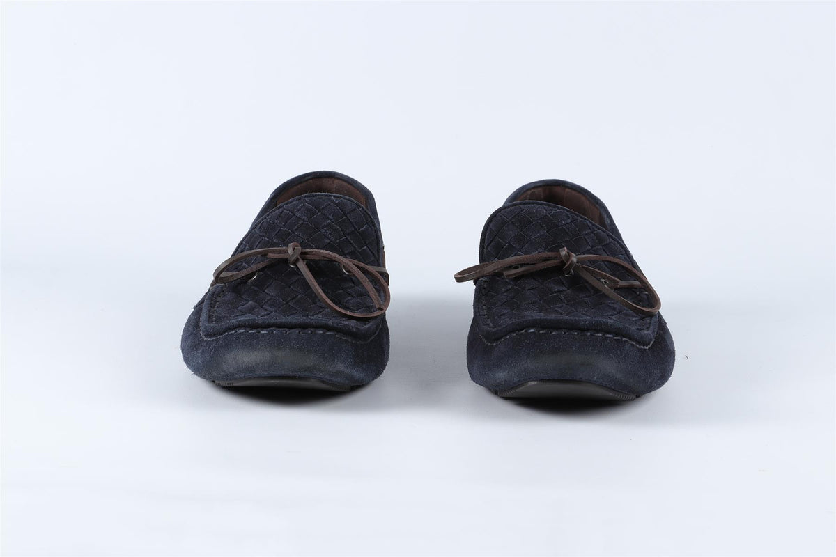 BOTTEGA VENETA NAVY MEN'S INTRECCIATO SUEDE LOAFERS EU 43.5 UK 9.5 US 10.5