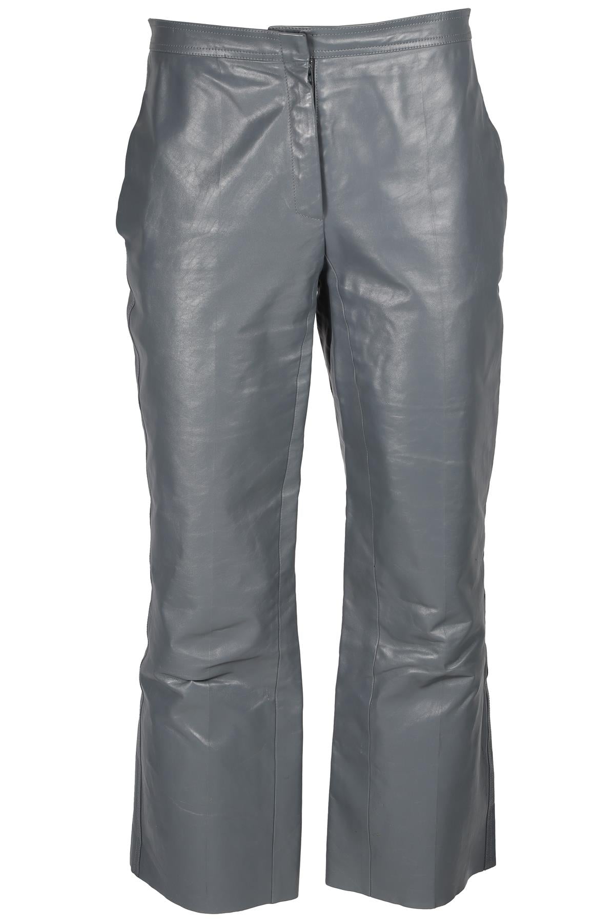 CELINE GREY LEATHER STRAIGHT LEG PANTS FR 38 UK 10
