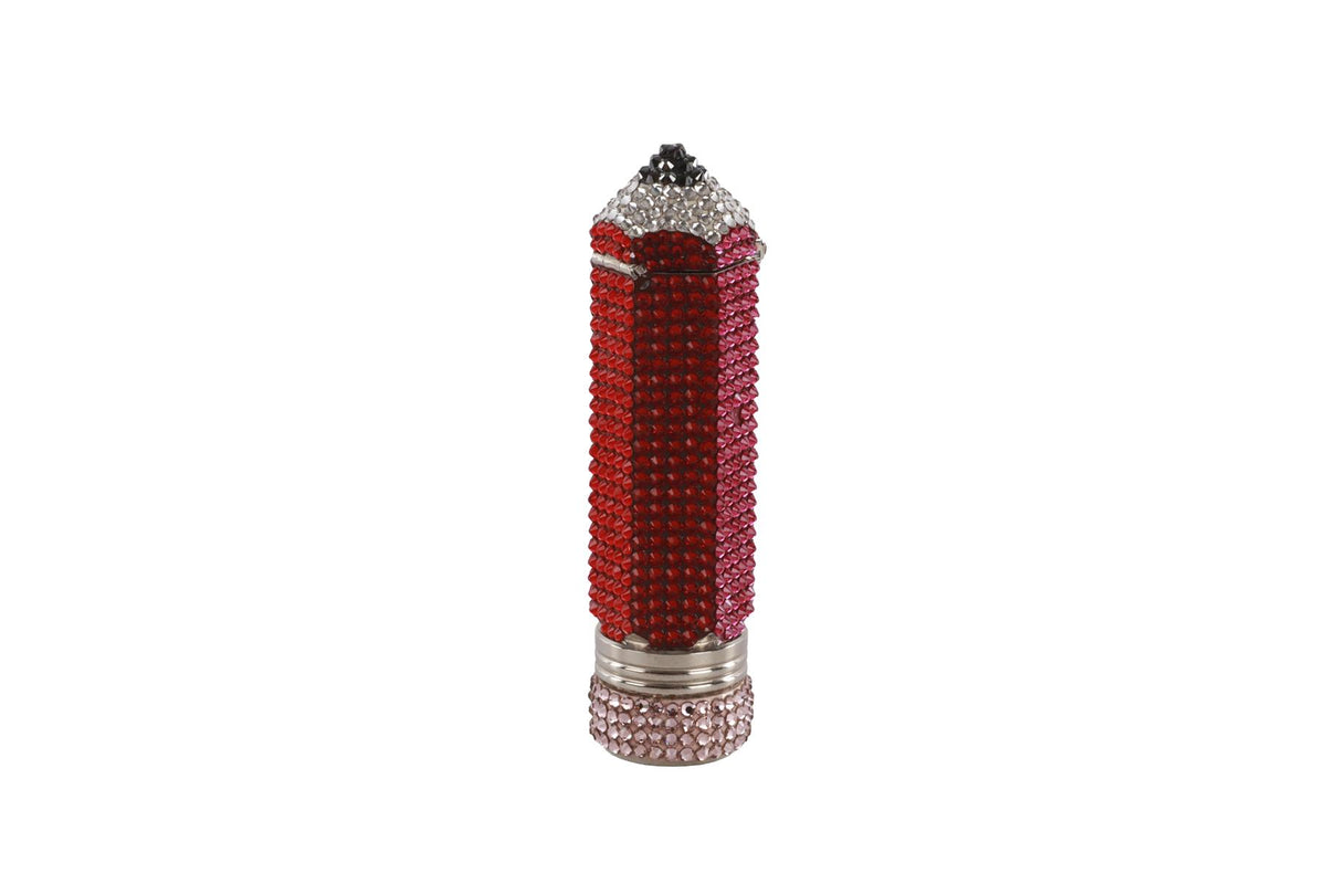 JUDITH LEIBER RED CRYSTAL AND SILVER TONE PILL BOX