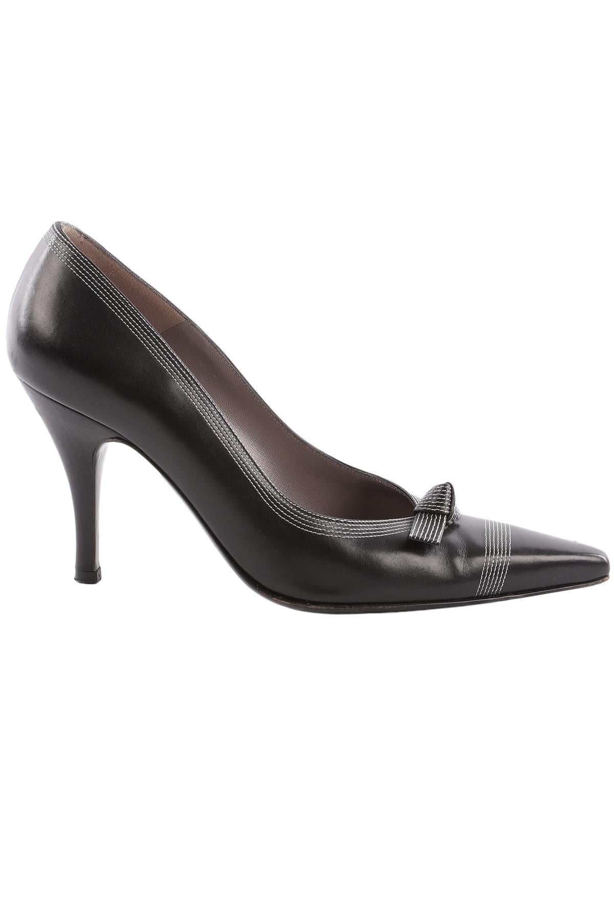 SALVATORE FERRAGAMO BLACK VINTAGE LEATHER PUMPS EU 36.5 UK 3.5 US 6.5