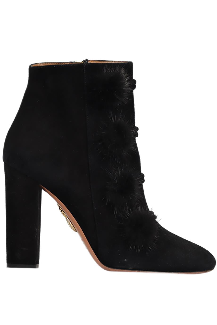 AQUAZZURA MINK FUR AND SUEDE ANKLE BOOTS EU 38 UK 5 US 8
