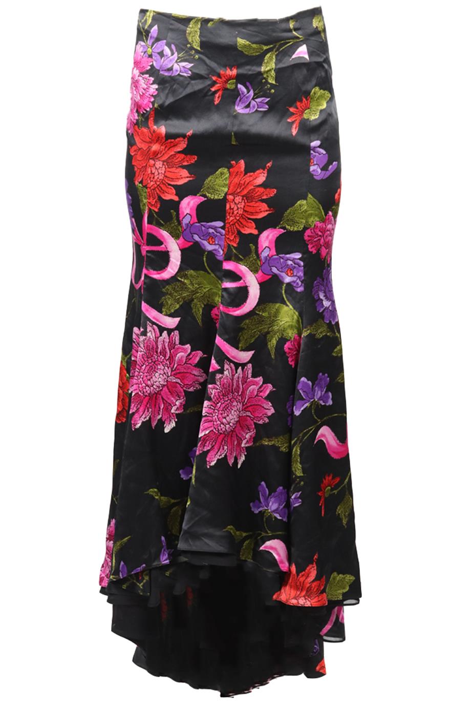 EMANUEL UNGARO FLORAL PRINT SATIN MAXI SKIRT FR 36 UK 8
