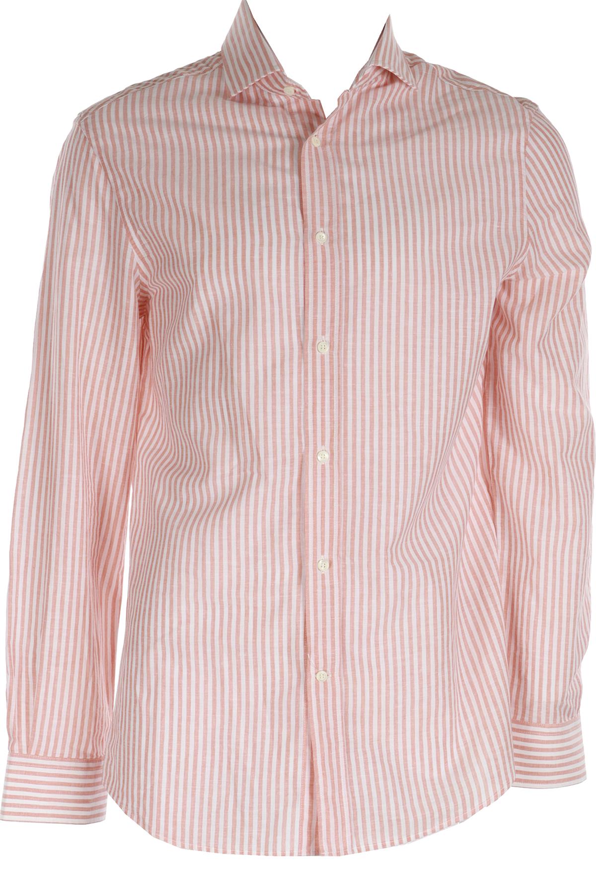 BRUNELLO CUCINELLI ORANGE MEN'S COTTON SHIRT LARGE