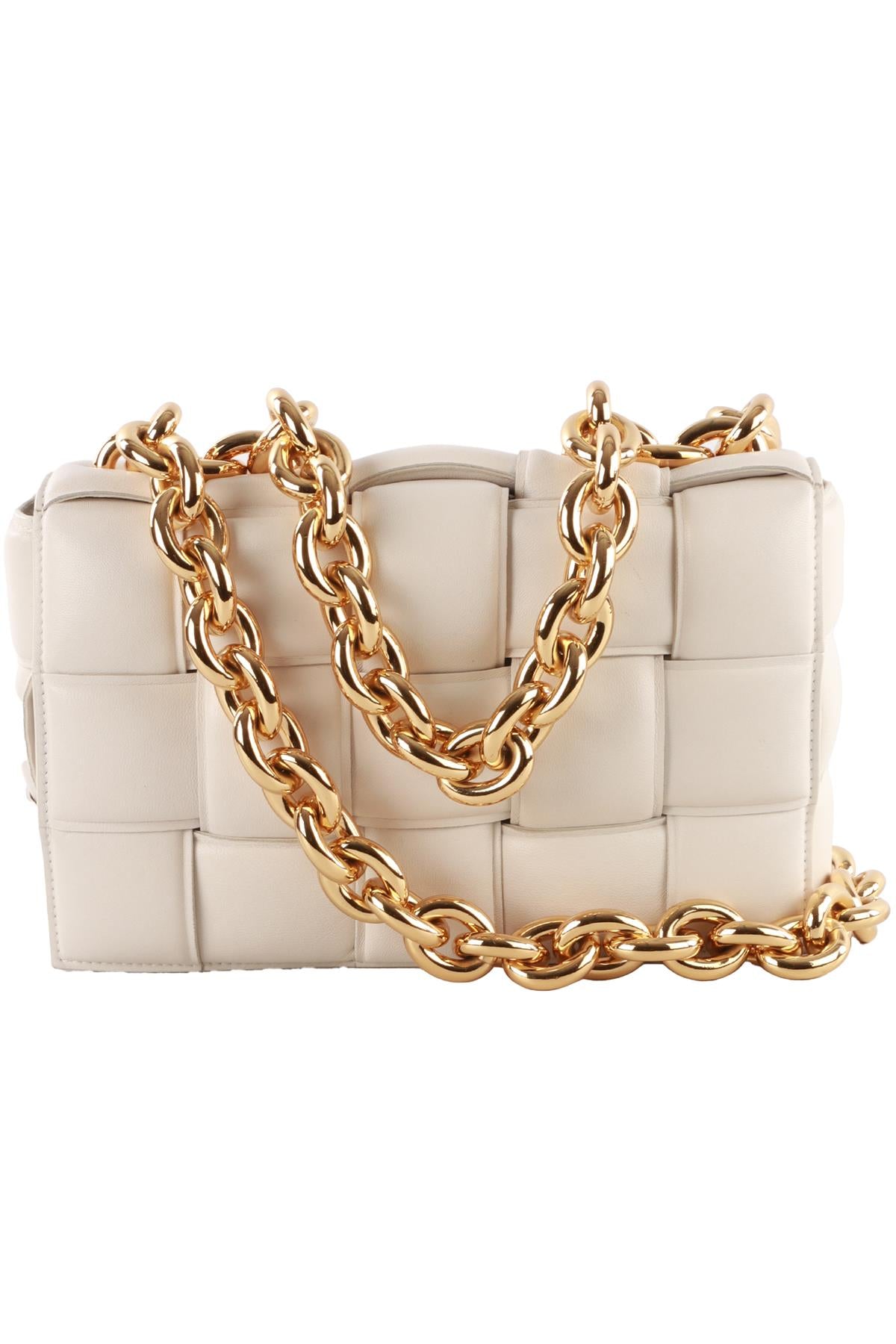WHITE THE CHAIN CASSETTE INTRECCIATO LEATHER SHOULDER BAG