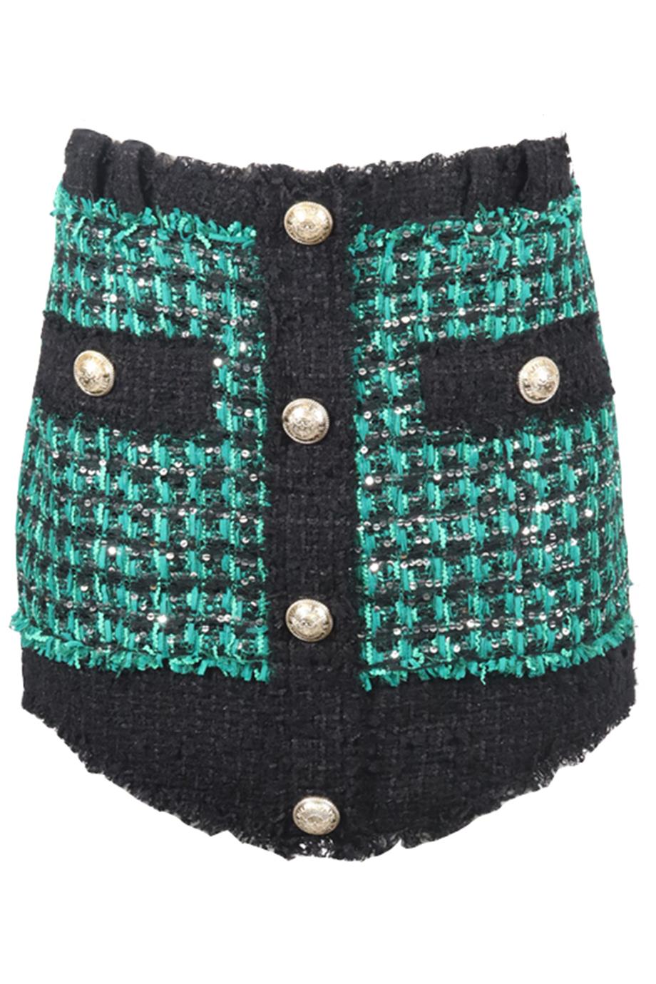BALMAIN CHECKED COTTON BLEND MINI SKIRT FR 42 UK 14