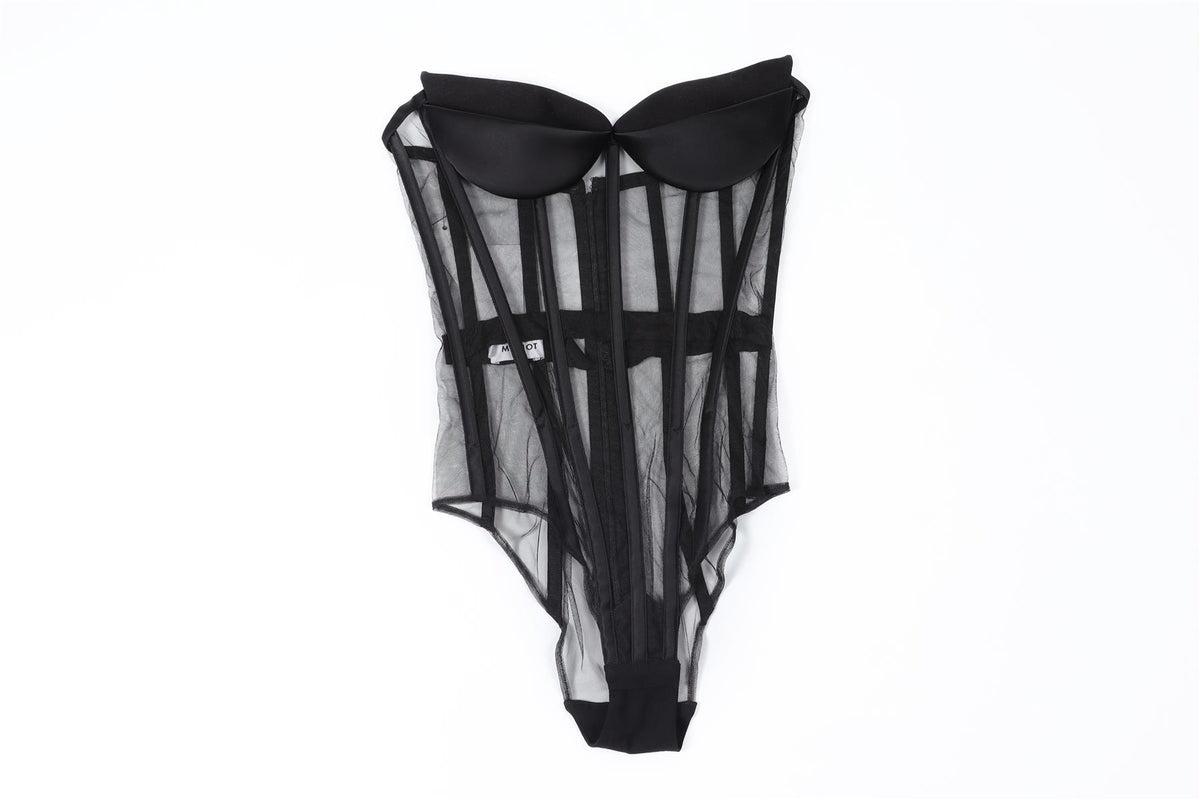 MÔNOT BLACK MESH BODYSUIT XXSMALL