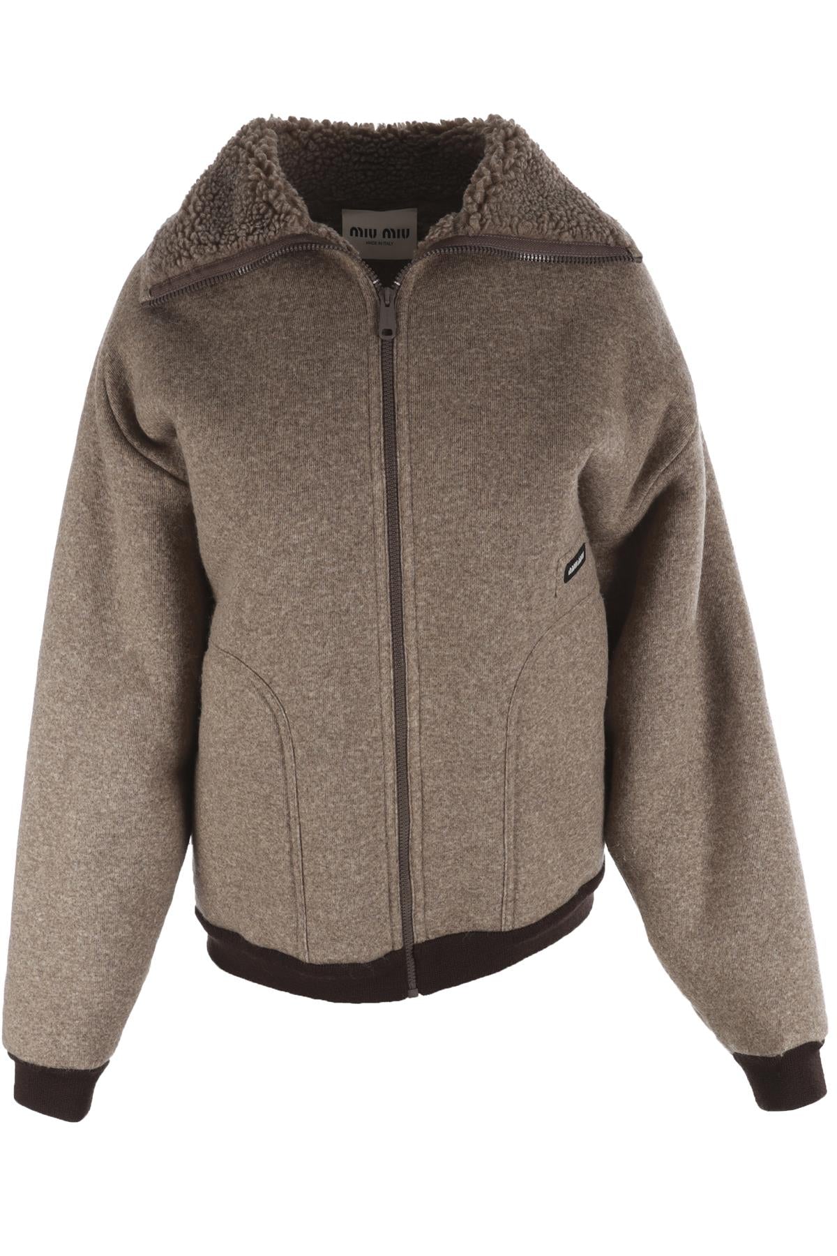 MIU MIU BROWN COTTON AND FLEECE JACKET IT 36 UK 4