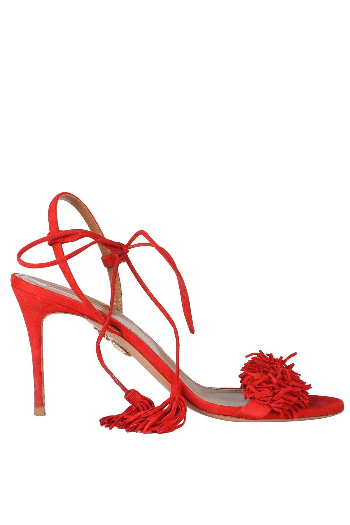 AQUAZZURA RED SUEDE SANDALS EU 40.5 UK 7.5 US 10.5