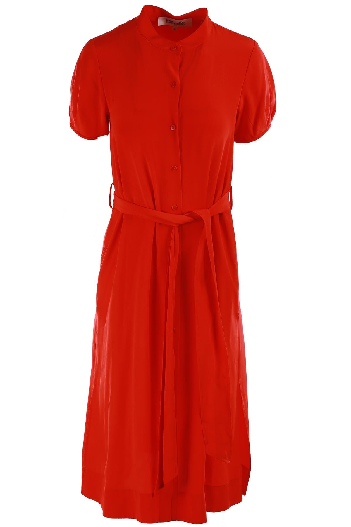DIANE VON FURSTENBERG RED SILK MIDI DRESS XSMALL