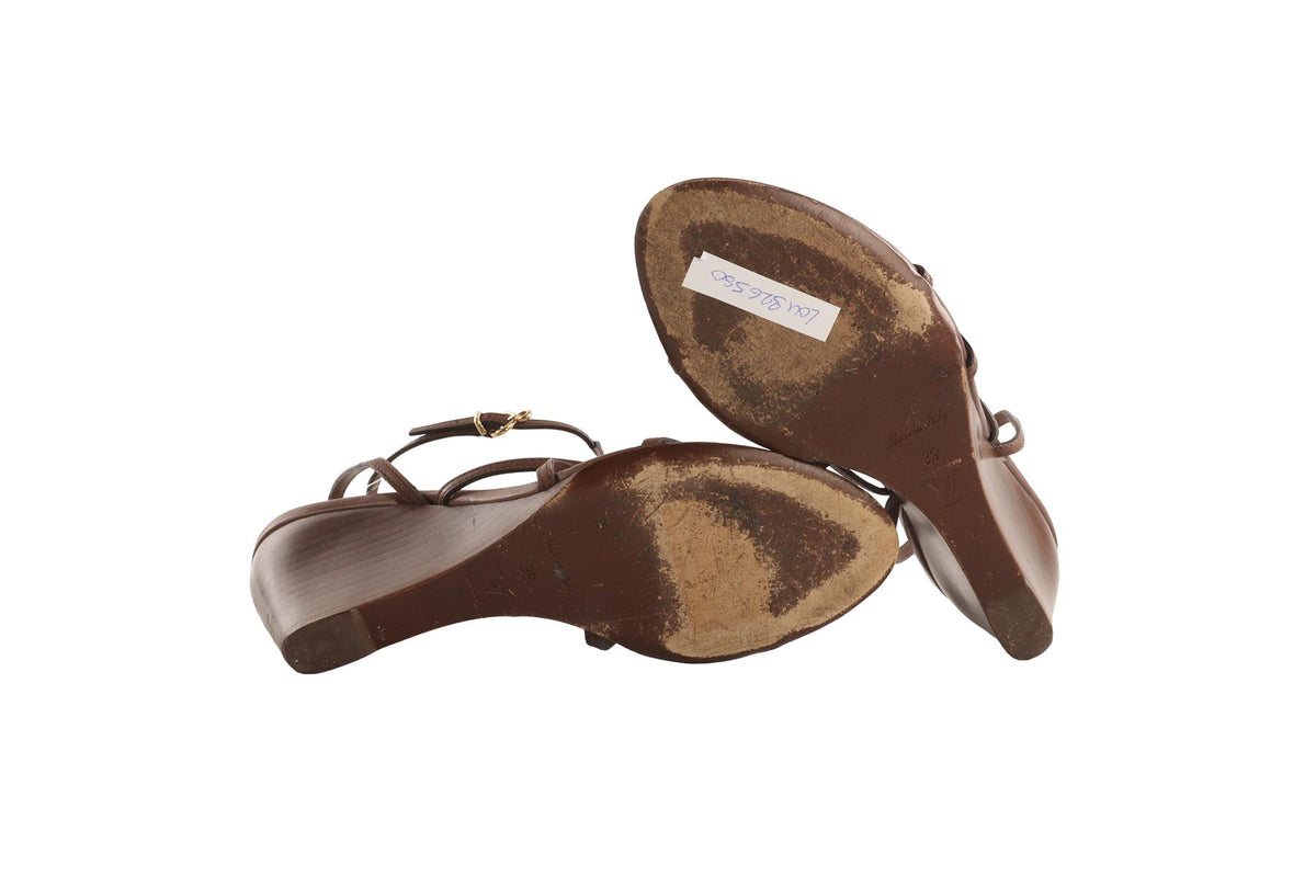 LOUIS VUITTON BROWN LEATHER WEDGES EU 39 UK 6 US 9