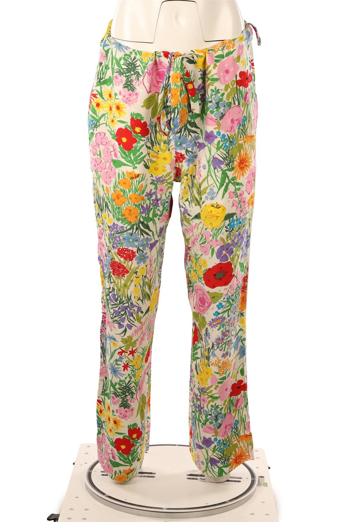 GUCCI + KEN SCOTT MULTI SILK STRAIGHT LEG PANTS MEDIUM