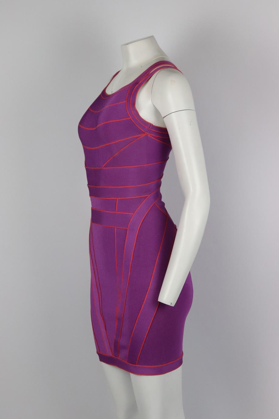 HERVE LEGER TWO TONE STRETCH KNIT MINI DRESS SMALL