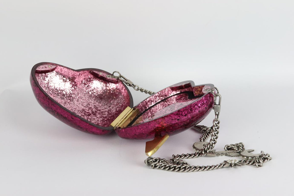 GUCCI BROADWAY HEART CRYSTAL EMBELLISHED GLITTERED PERSPEX SHOULDER BAG