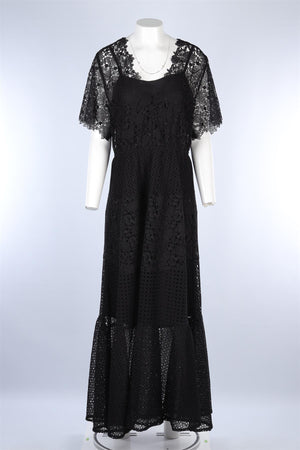 MAJE BLACK LACE MAXI DRESS UK 14