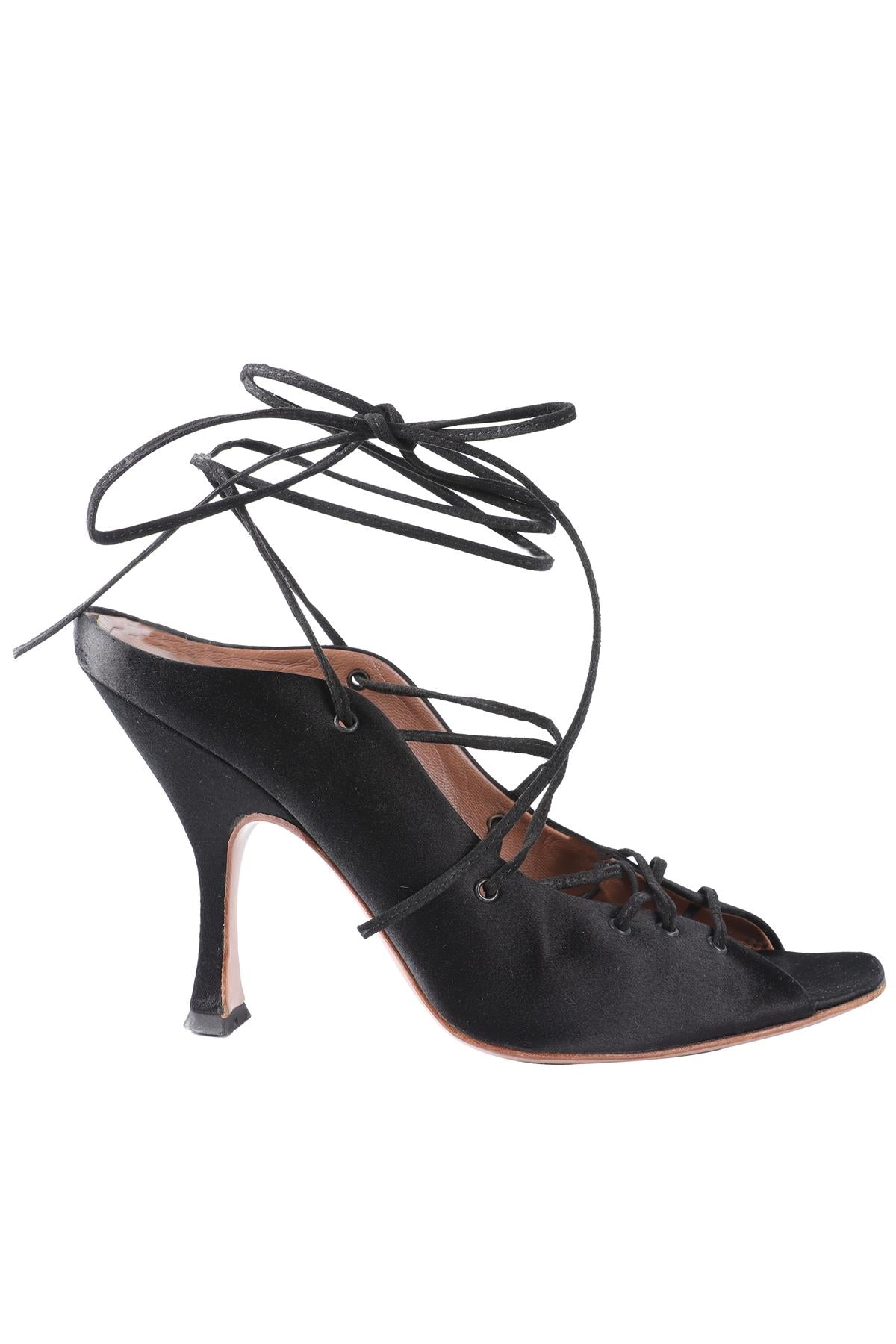 ALAÏA BLACK SATIN SANDALS EU 37 UK 4 US 7