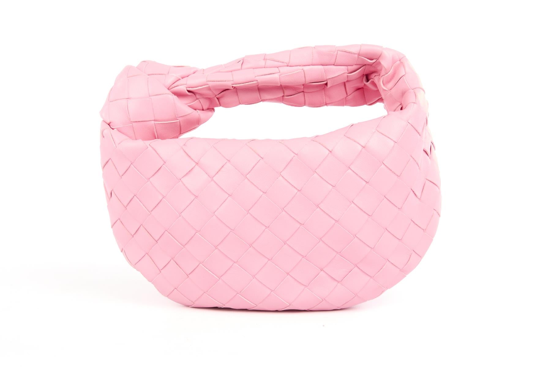 BOTTEGA VENETA PINK JODIE MINI INTRECCIATO LEATHER TOTE BAG