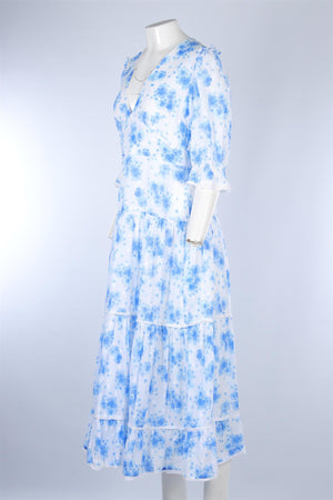 RIXO BLUE COTTON MAXI DRESS UK 12