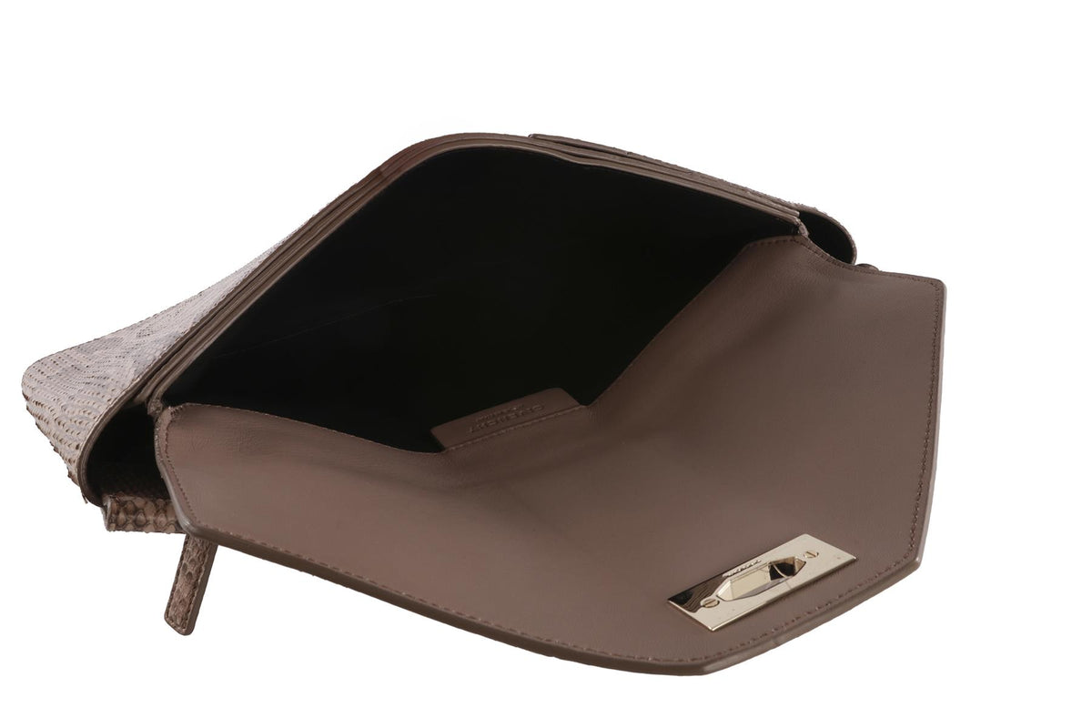 GIVENCHY TAUPE SHARK MEDIUM PYTHON CLUTCH