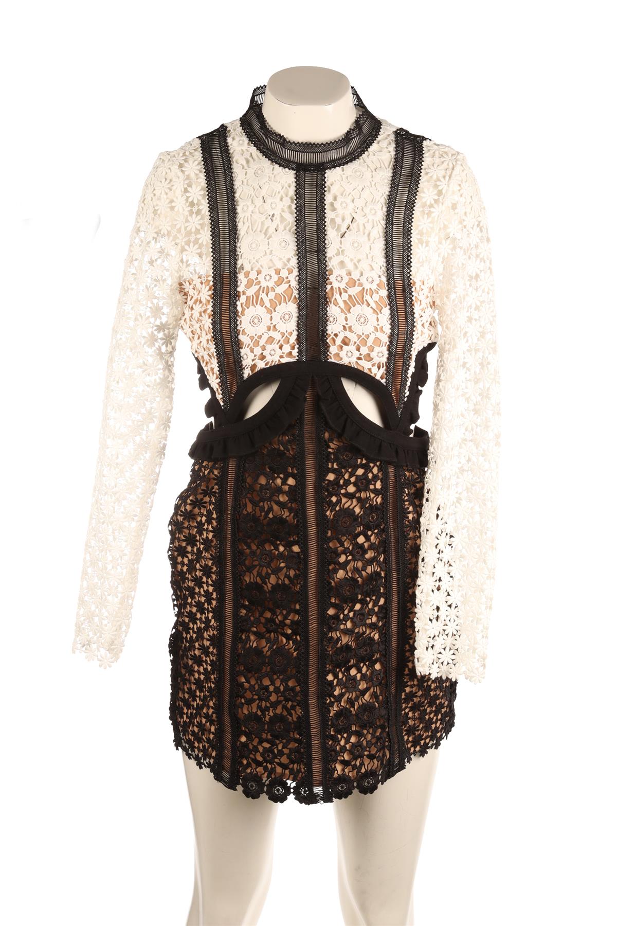 SELF-PORTRAIT BLACK CROCHET MINI DRESS UK 10