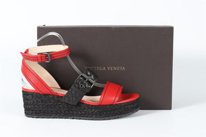 BOTTEGA VENETA RED AND BLACK LEATHER PLATFORM SANDALS EU 39 UK 6 US 9