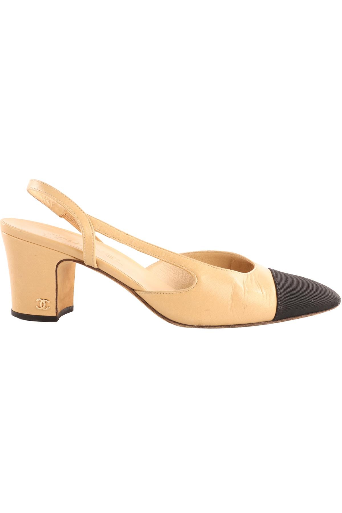 CHANEL BEIGE LEATHER SLINGBACK PUMPS EU 39 UK 6 US 9