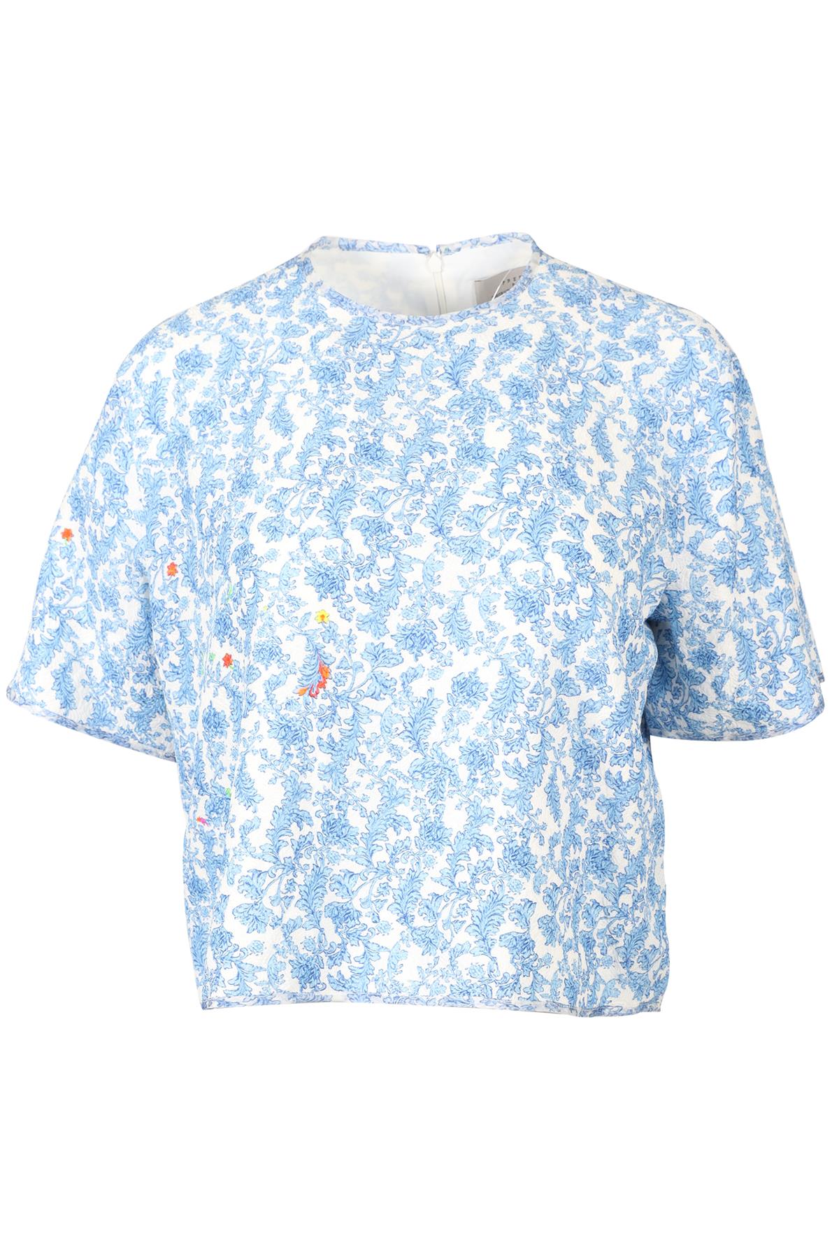 PREEN BY THORNTON BREGAZZI BLUE AND WHITE PRINTED SILK BLEND TOP SMALL