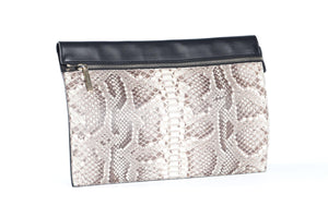 VICTORIA BECKHAM BLACK PYTHON AND LEATHER CLUTCH