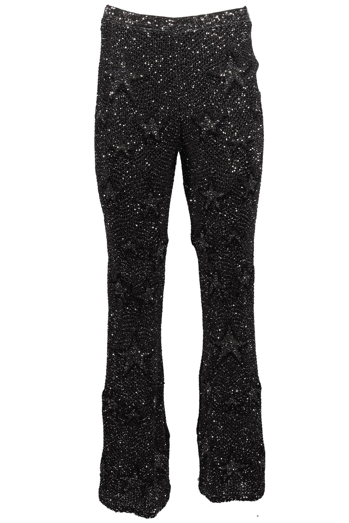 CHANEL BLACK 2024 SEQUIN AND KNIT FLARED PANTS FR 40 UK 12