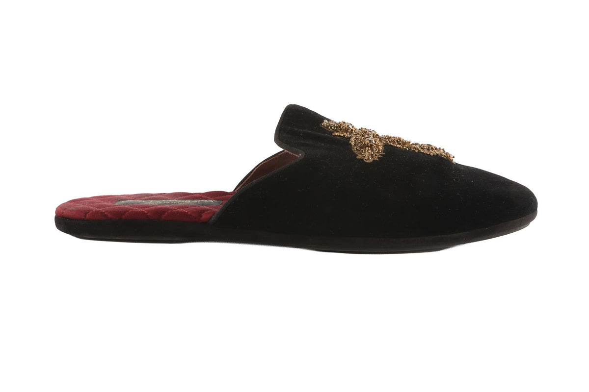DOLCE & GABBANA BLACK MEN'S VELVET SLIPPERS UK 9 EU 43 US 10